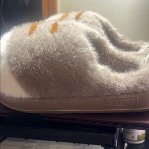 Fluffy Gray and White Slippers